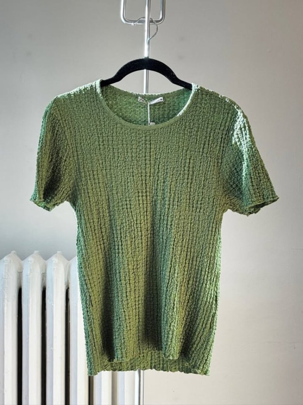 Zara Rouched Short Sleeve Fitted Green Top - Brand New with Tags